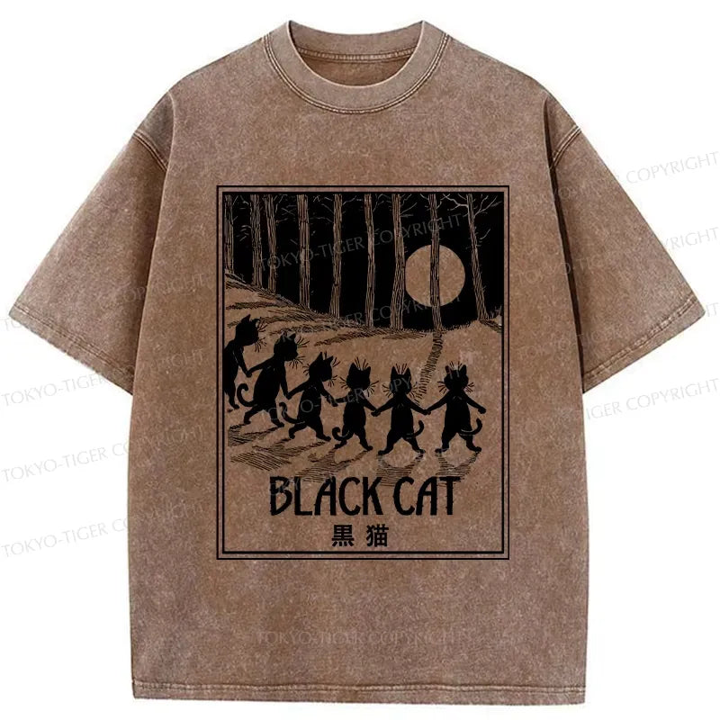 Six black cats ukiyo-e t-shirt for summer