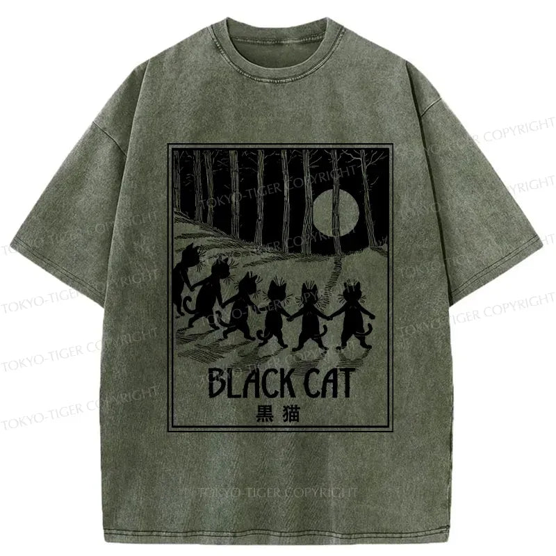 Six black cats ukiyo-e t-shirt for summer