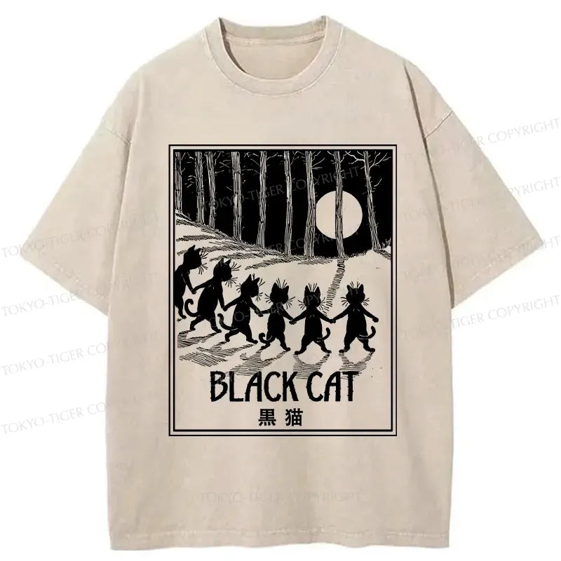 Six black cats ukiyo-e t-shirt for summer