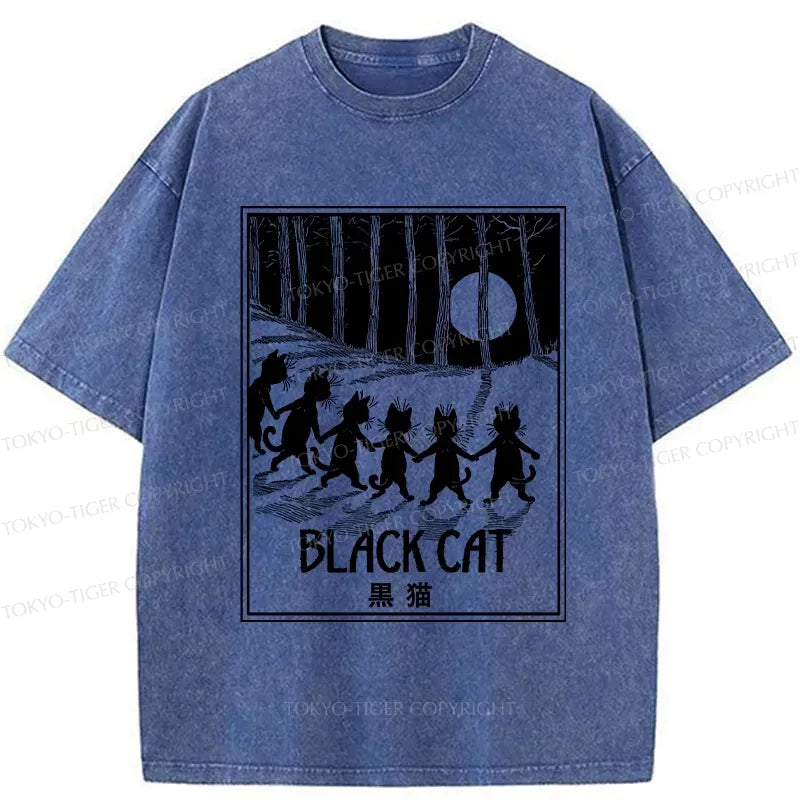 Six black cats ukiyo-e t-shirt for summer