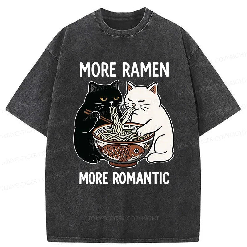 Kyoto-Lion Two Cats Are Eating Ramen Washed T-Shirt