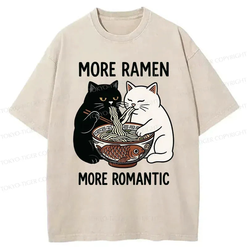 Kyoto-Lion Two Cats Are Eating Ramen Washed T-Shirt