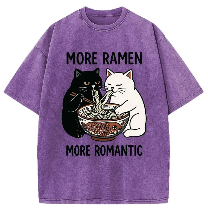 Kyoto-Lion Two Cats Are Eating Ramen Washed T-Shirt