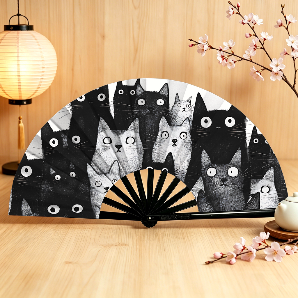 Japanese style cat hand fan for home decor