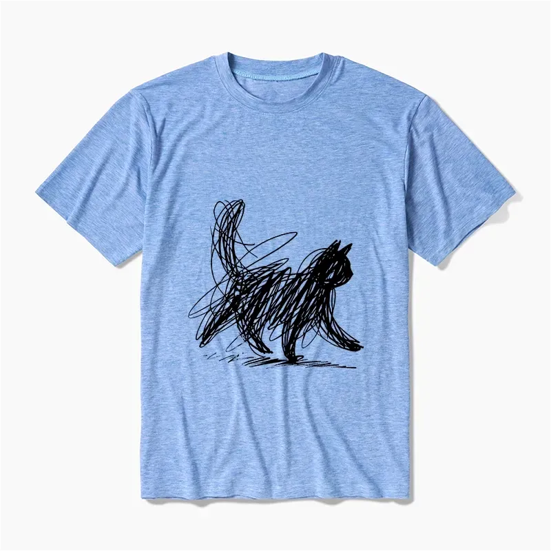 Kyoto-Lion Minimalist Cat Art Cotton Blend T-Shirt