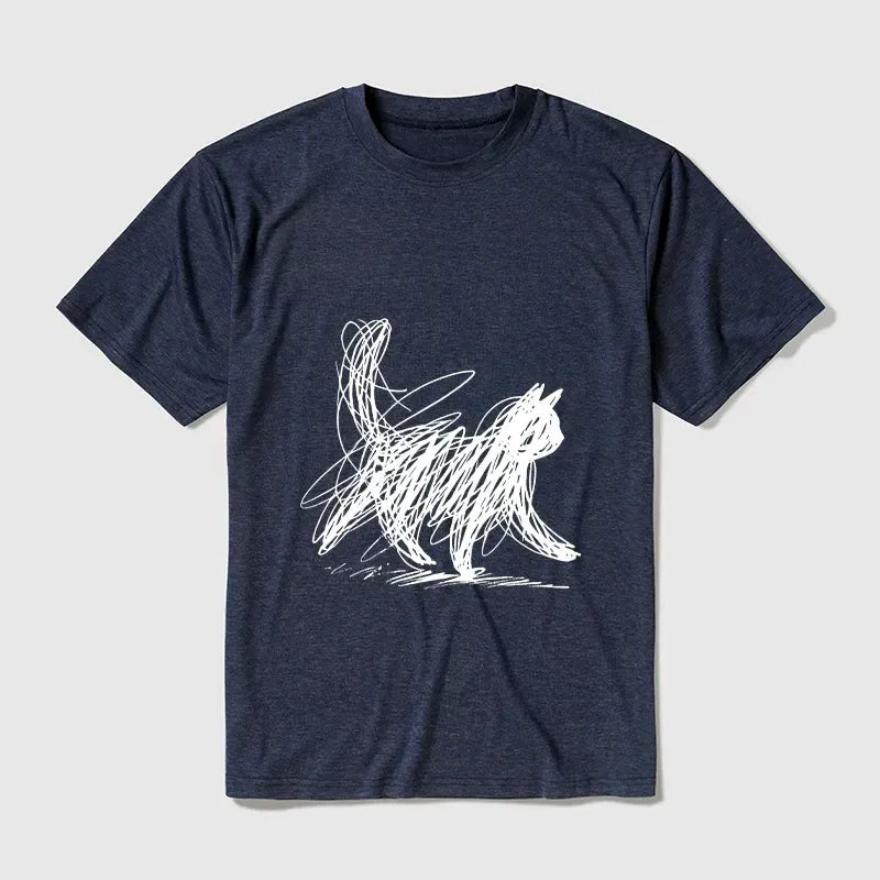 Kyoto-Lion Minimalist Cat Art Cotton Blend T-Shirt