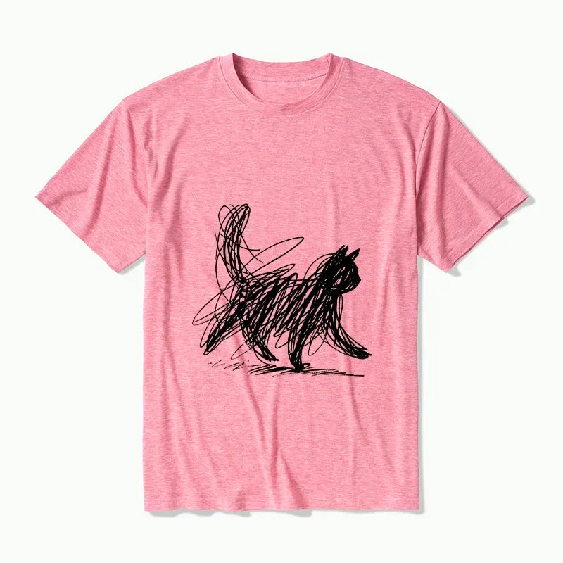 Kyoto-Lion Minimalist Cat Art Cotton Blend T-Shirt