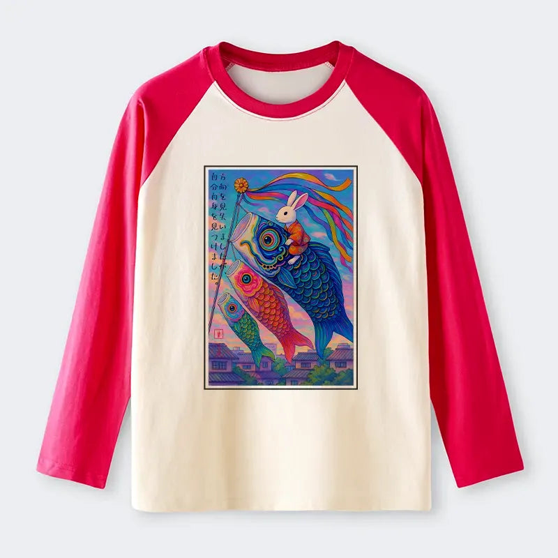 Carp Streamer Poster Raglan Tee for Summer