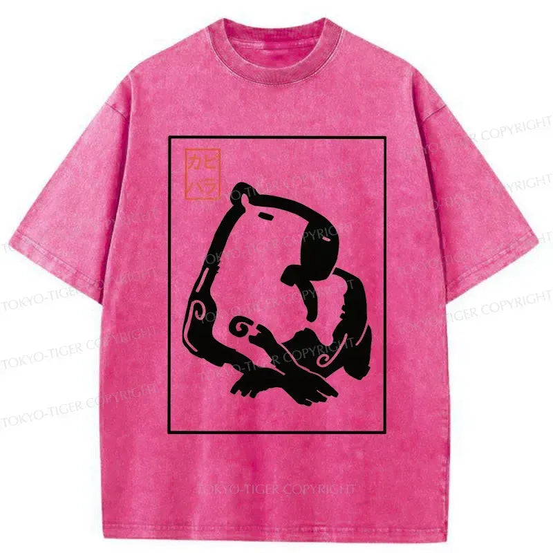Kyoto-Lion Woodblock Print Capybara Washed T-Shirt