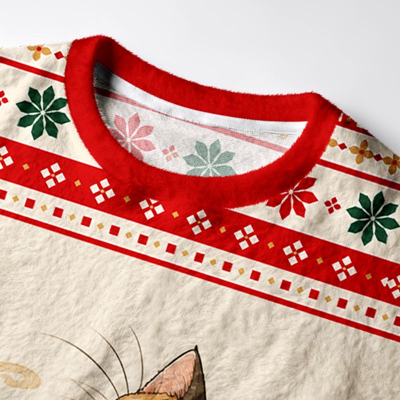 Kyoto-Lion Christmas Kimono Cat Fuzzy Christmas Ugly Sweatshirt