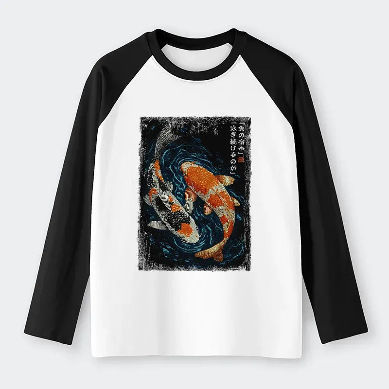 Comfortable Japanese Fish Raglan