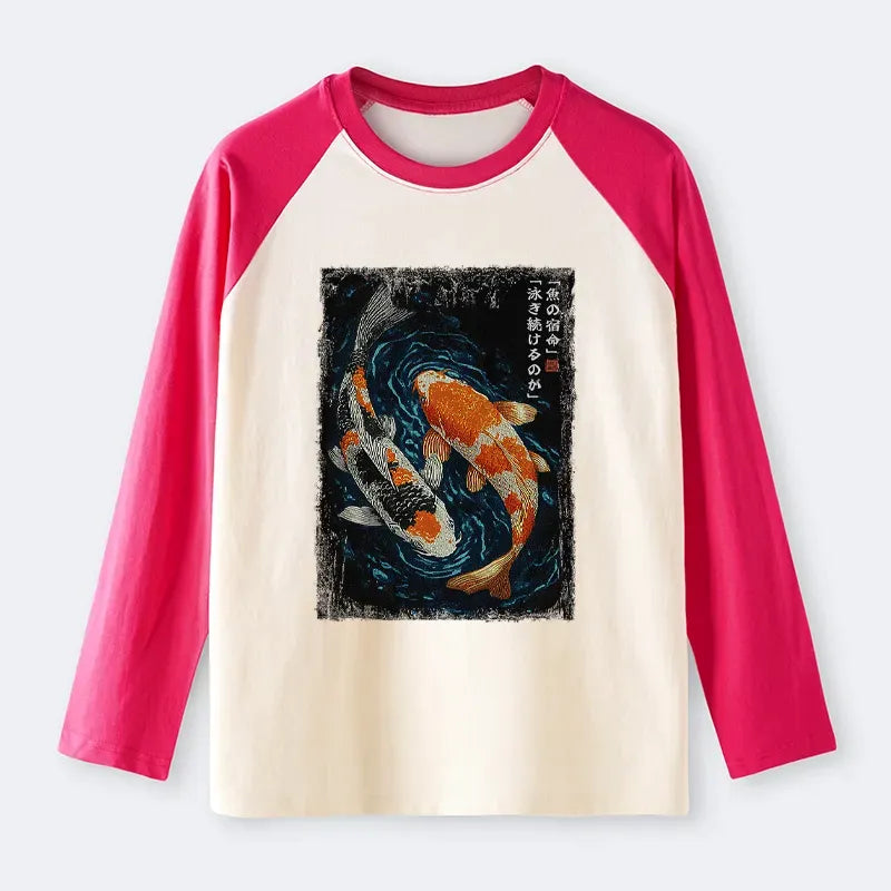 Kyoto-Lion Eternal Currents: The Life Of A Fish Raglan Long Sleeve T-shirt