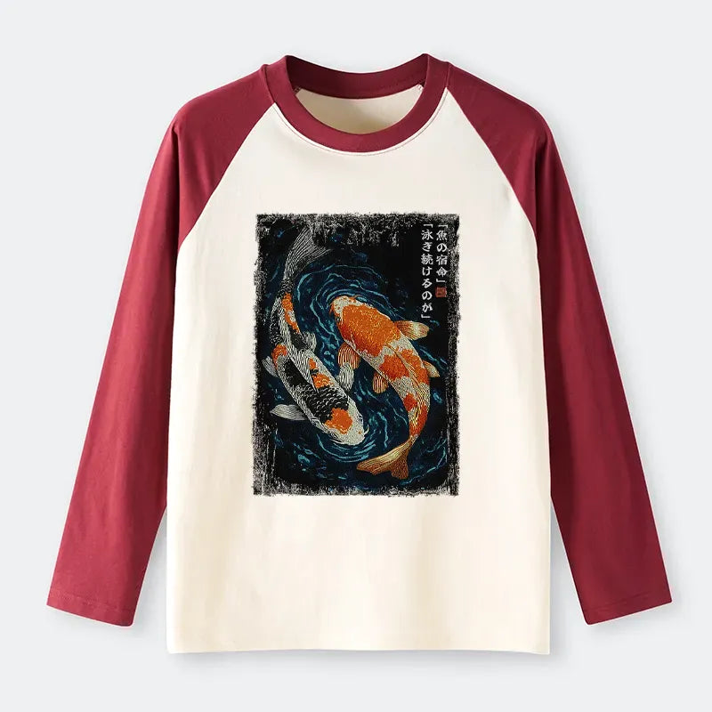 Comfortable Japanese Fish Raglan