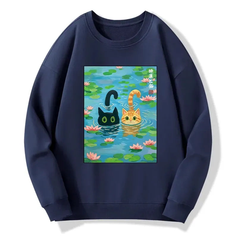 Kyoto-Lion Cats In The Lotus Pond Classic Sweatshirt