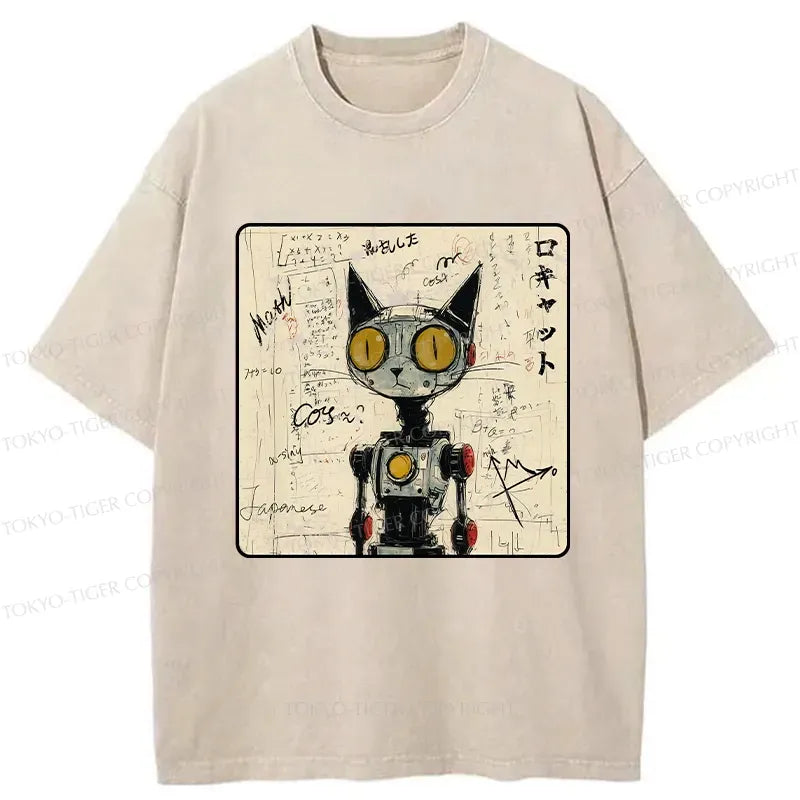Kyoto-Lion Robot Cat Washed T-Shirt