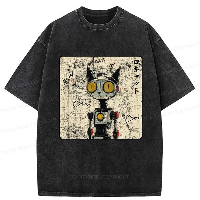 Japanese Robot Cat Washed T-Shirt