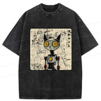 Japanese Robot Cat Washed T-Shirt