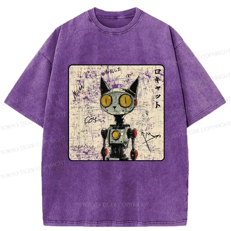 Kyoto-Lion Robot Cat Washed T-Shirt