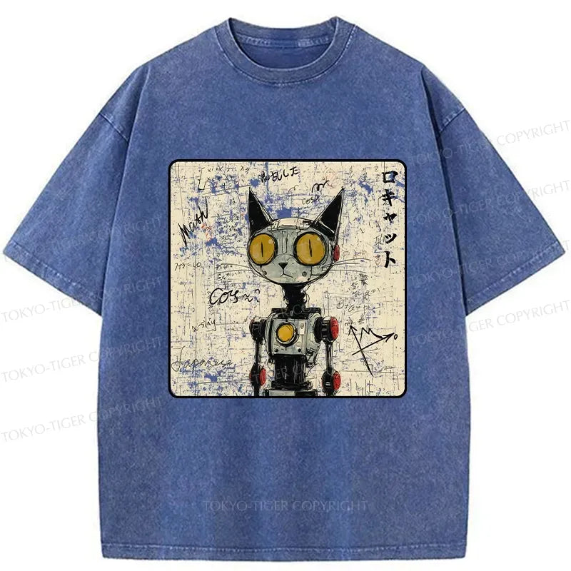 Kyoto-Lion Robot Cat Washed T-Shirt