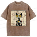 Japanese Robot Cat Washed T-Shirt