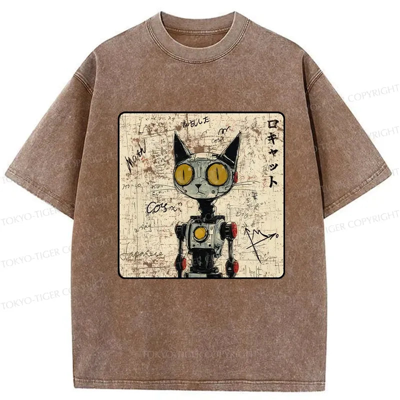 Japanese Robot Cat Washed T-Shirt