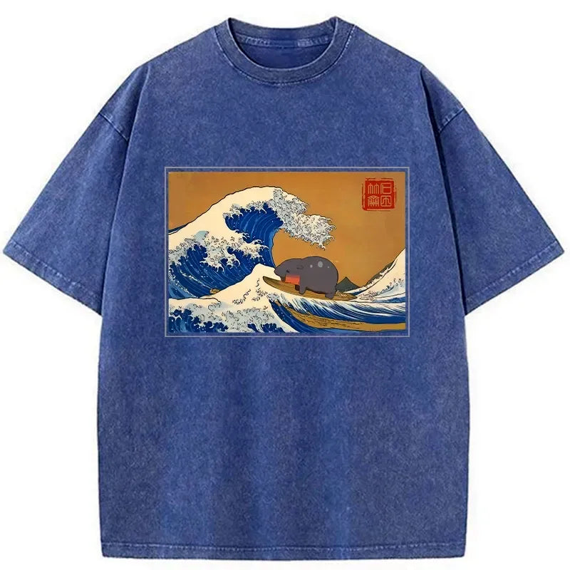 Kyoto-Lion Great Wave Off Moo Deng Washed T-Shirt