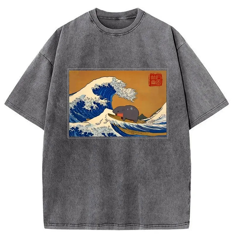 Kyoto-Lion Great Wave Off Moo Deng Washed T-Shirt