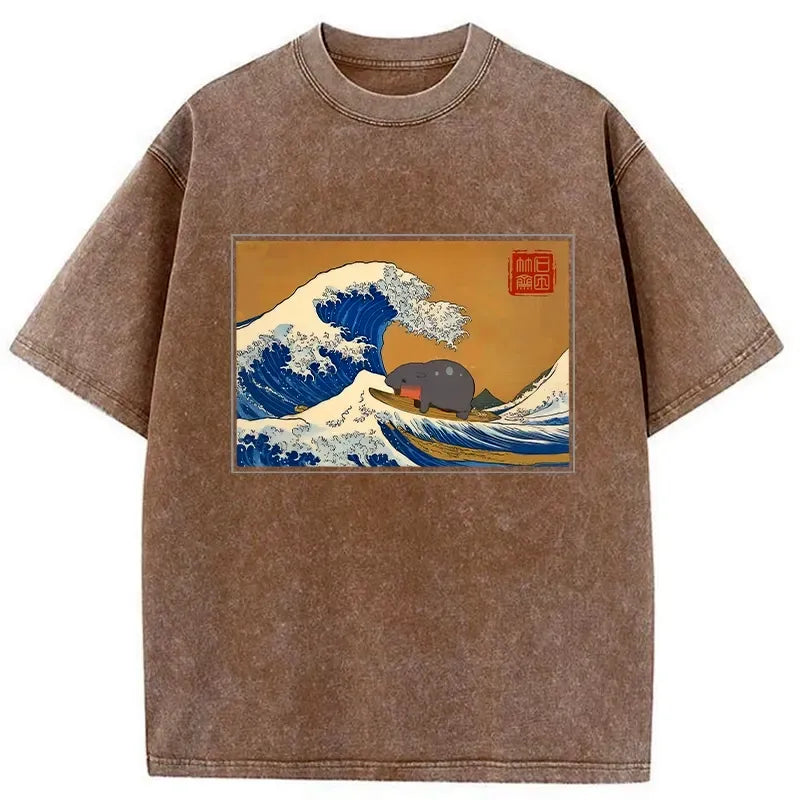 Kyoto-Lion Great Wave Off Moo Deng Washed T-Shirt