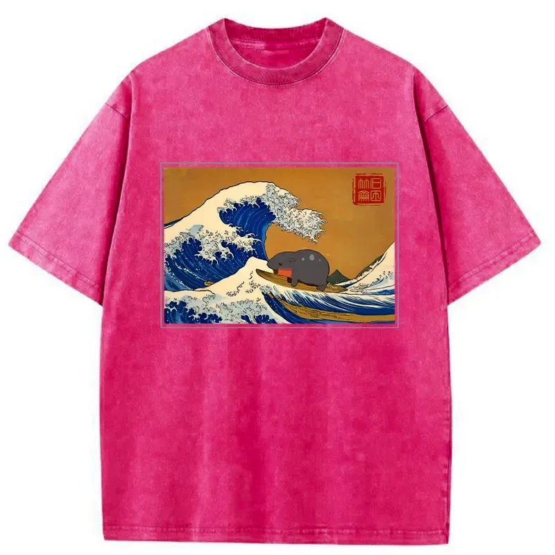 Vintage Japanese Wave Graphic T-Shirt for Daily Wear
