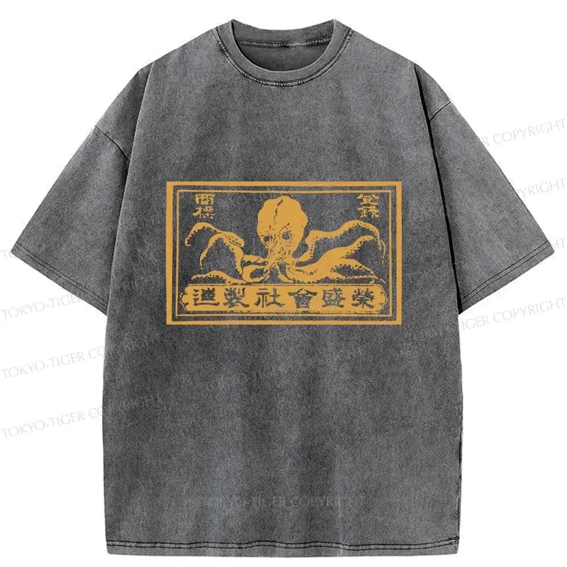 Japanese Woodcut Octopus T-Shirt On Sale