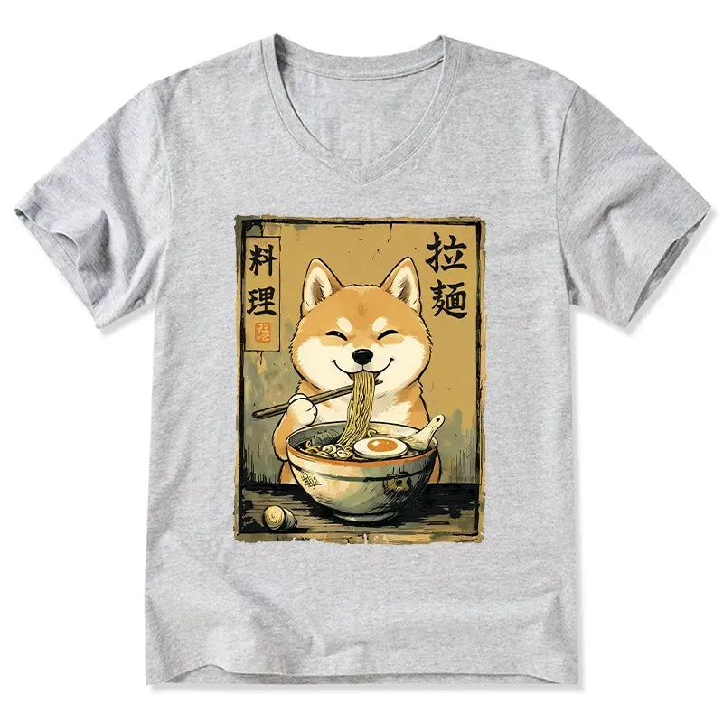 Kyoto-Lion Happy Shiba Eating Ramen V-Neck Classic T-Shirt