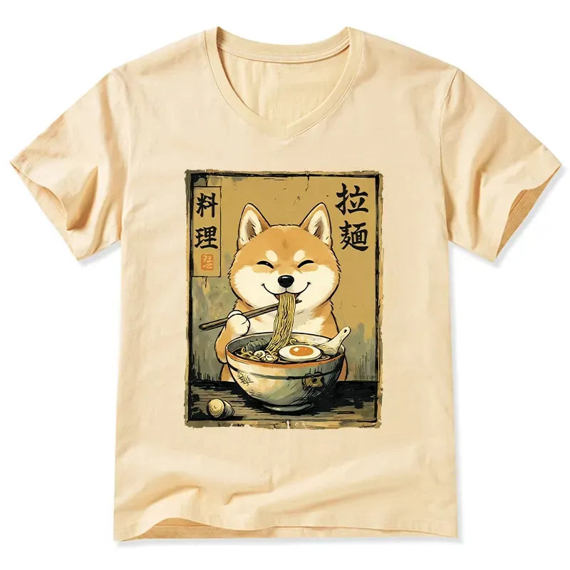 Kyoto-Lion Happy Shiba Eating Ramen V-Neck Classic T-Shirt
