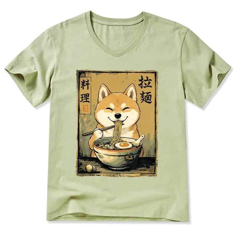 Kyoto-Lion Happy Shiba Eating Ramen V-Neck Classic T-Shirt