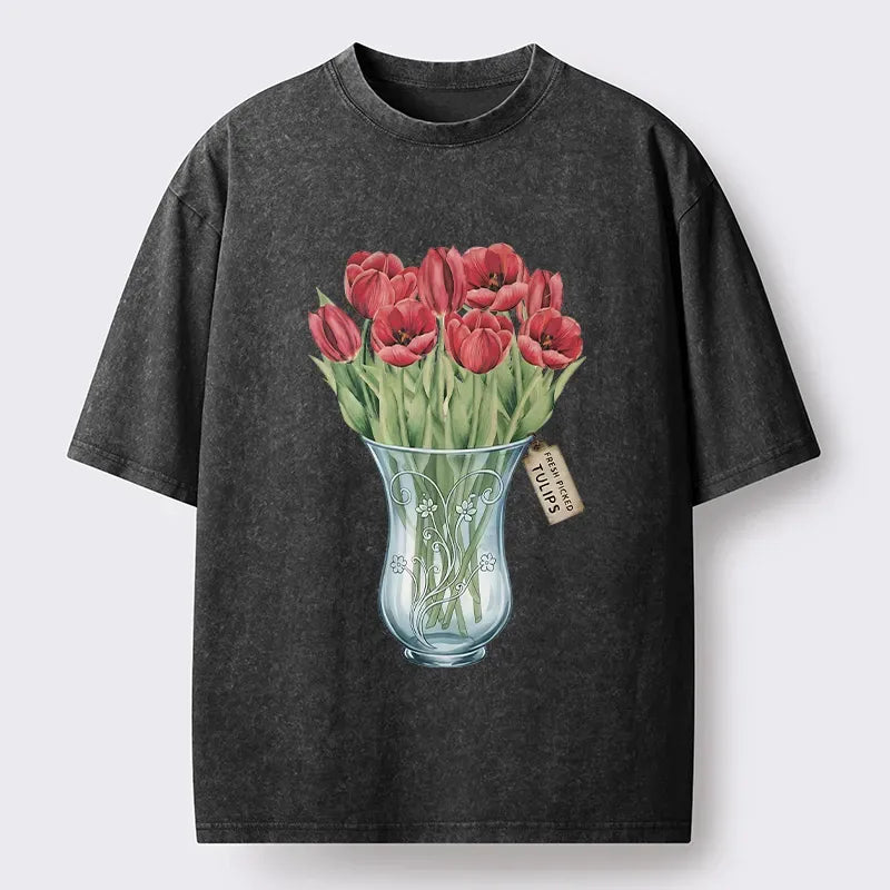 Kyoto-Lion Japanese Tulips Washed T-Shirt