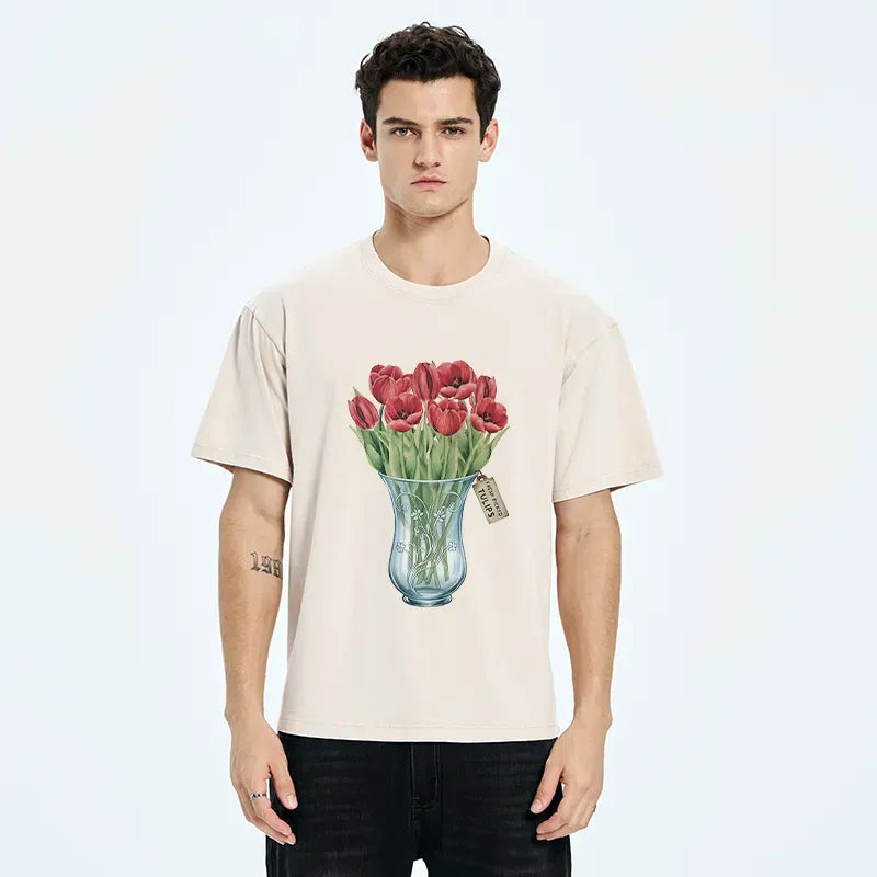 Kyoto-Lion A Bunch Of Tulips Washed T-Shirt