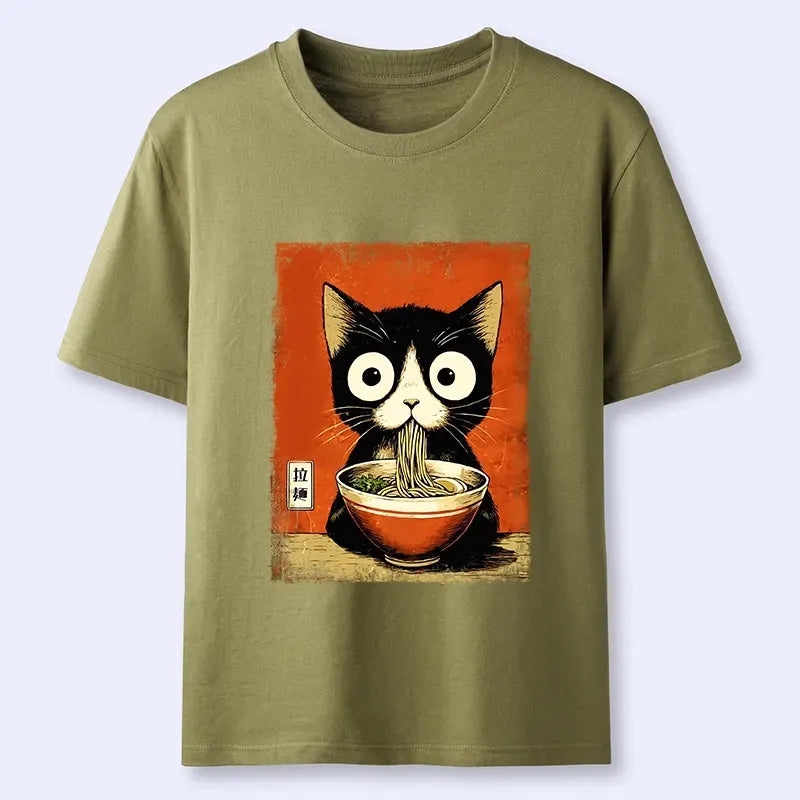 Cute Black Cat Ramen Tee with Free Shipping