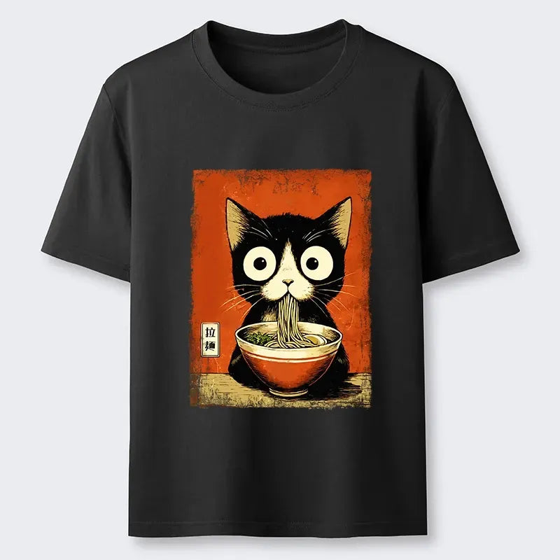 Cute Black Cat Ramen Tee with Free Shipping