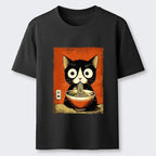 Cute Black Cat Ramen Tee with Free Shipping