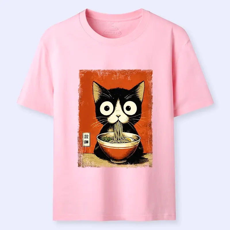 Cute Black Cat Ramen Tee with Free Shipping