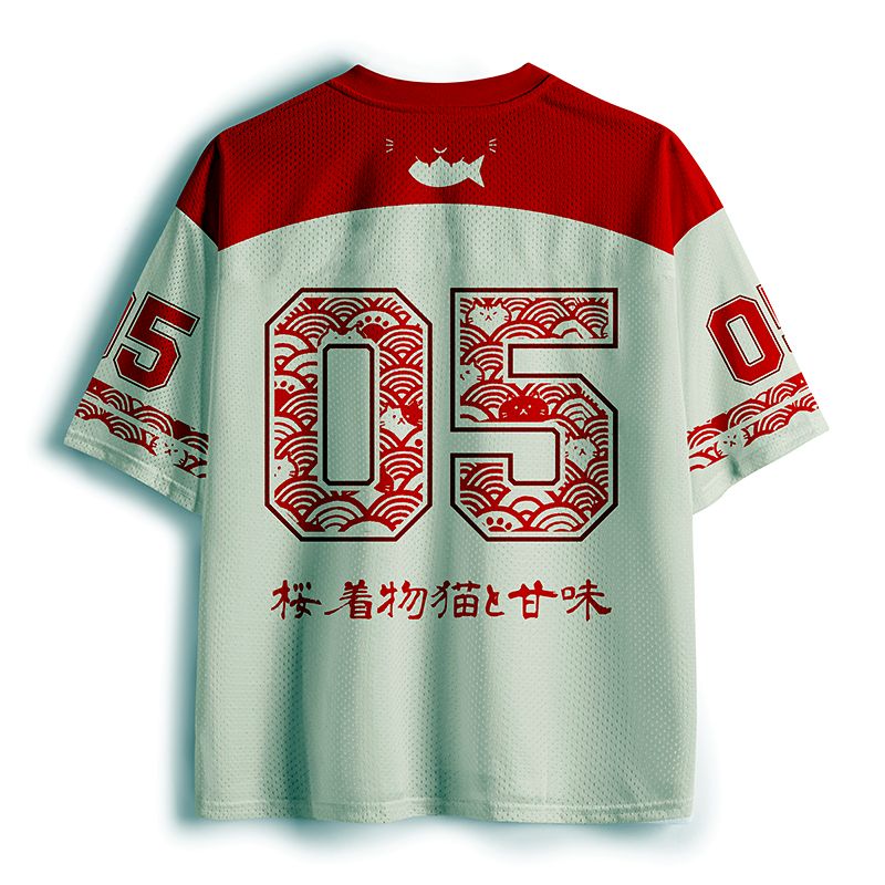Japanese kimono cat mesh jersey for daily wear