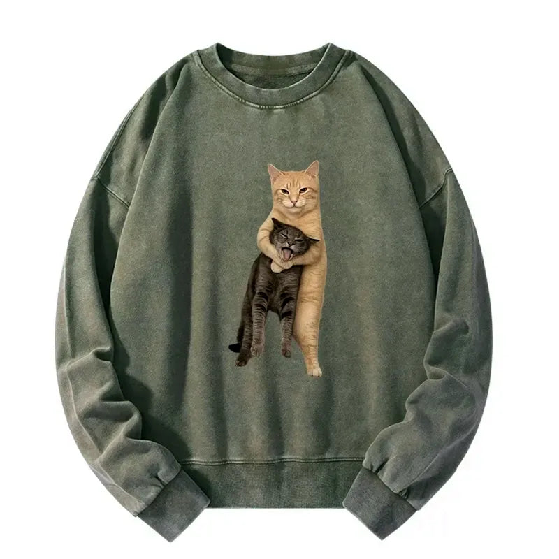 Kyoto-Lion Orange Cat¡¯s Tight Embrace Washed Sweatshirt