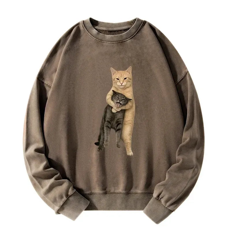 Kyoto-Lion Orange Cat¡¯s Tight Embrace Washed Sweatshirt