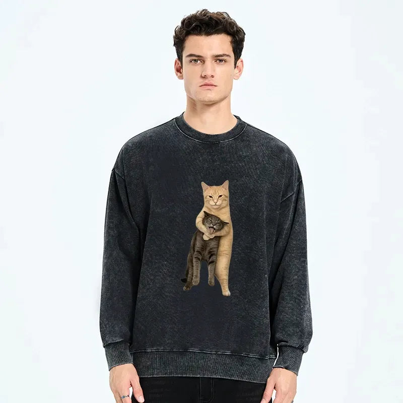 Kyoto-Lion Orange Cat¡¯s Tight Embrace Washed Sweatshirt