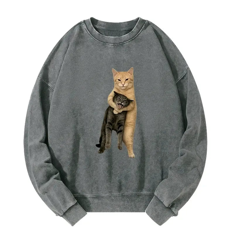 Kyoto-Lion Orange Cat¡¯s Tight Embrace Washed Sweatshirt
