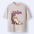 Kyoto-Lion Cat Sleeps Under Sakura Washed T-Shirt