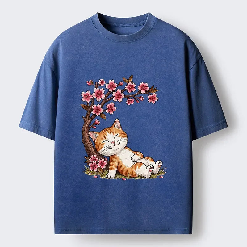 japanese cat t-shirt with sakura design