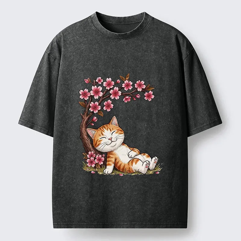 japanese cat t-shirt with sakura design