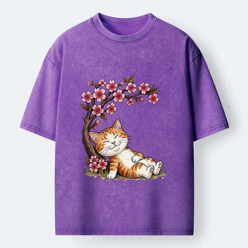 washed unisex cat t-shirt for summer