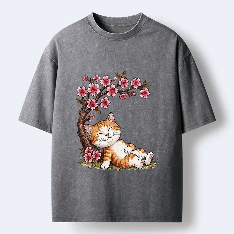 japanese cat t-shirt with sakura design