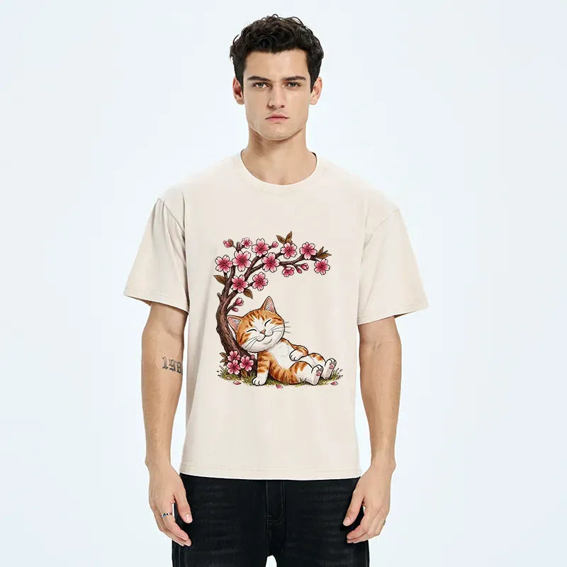 washed unisex cat t-shirt for summer